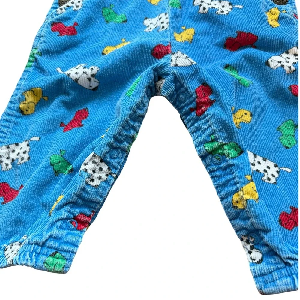Vintage 90s OshKosh B'gosh Kennel Klub Overalls Blue Corduroy Dog Print Size 18M